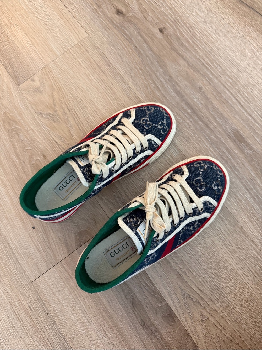 Gucci Kids Denim GG Sneakers with Red & Green Trim
